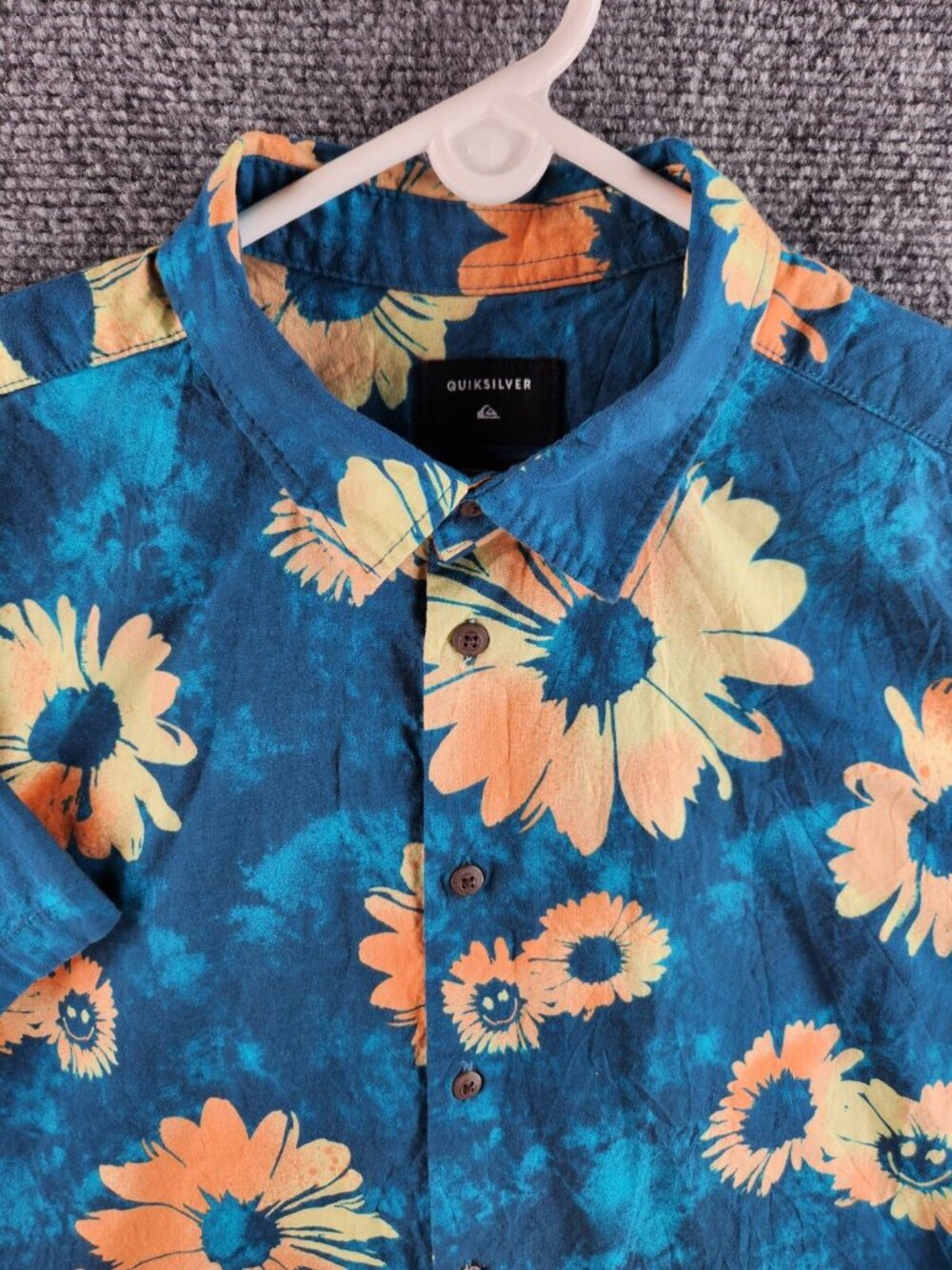 Quicksilver Boys Large Regular Fit Short Sleeve Blue Yellow Orange Floral Shirt